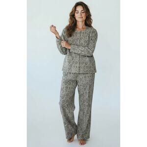 Gudrun Sjoden Pants Set Womens Large Jacquard Floral Lounge Gray Lagenlook